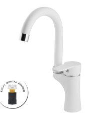 Troy Beyaz Lavabo Bataryası U Borulu Beyaz Lavabo Musluğu