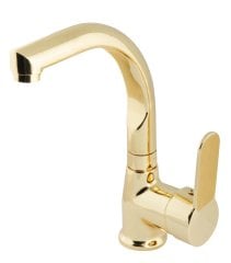 Troy Kuğu Gold Lavabo Bataryası Altın Renk Kaplama Lavabo Musluğu