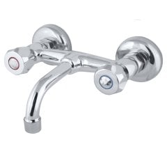 Topaç Duvardan Sabit Borulu Lavabo Bataryası Klasik Çevirmeli Lavabo Musluğu