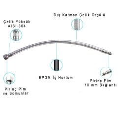 2 Adet 50 cm 3/8 M10 Batarya Musluk Flex Bağlantı Hortumu